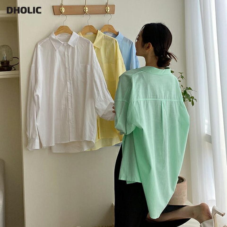 リネン混ルーズフィットシャツ・全5色・a62414 レディース 【bl】 トップス シャツ 長袖 ルーズ ゆったり リネン 単色 無地 シンプル カジュアル ベーシック 大人 パステル 爽やか 水色 春 夏 韓国 ファッション
