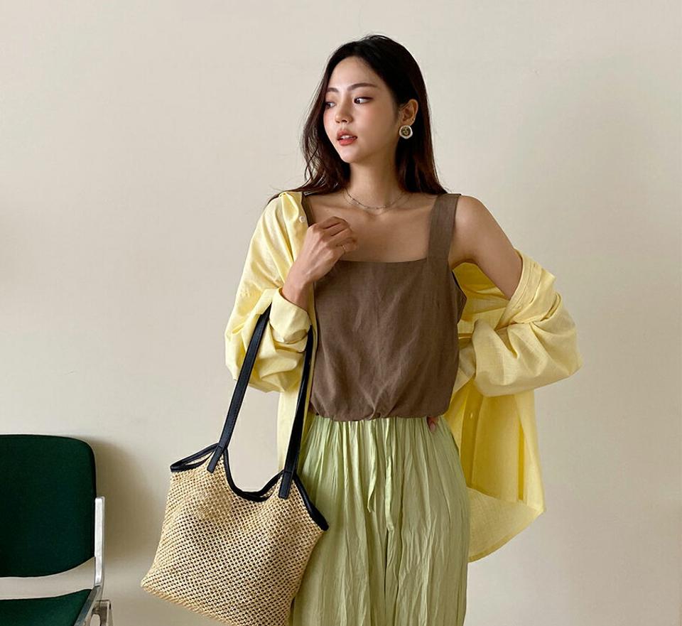 リネン混ルーズフィットシャツ・全5色・a62414 レディース 【bl】 トップス シャツ 長袖 ルーズ ゆったり リネン 単色 無地 シンプル カジュアル ベーシック 大人 パステル 爽やか 水色 春 夏 韓国 ファッション