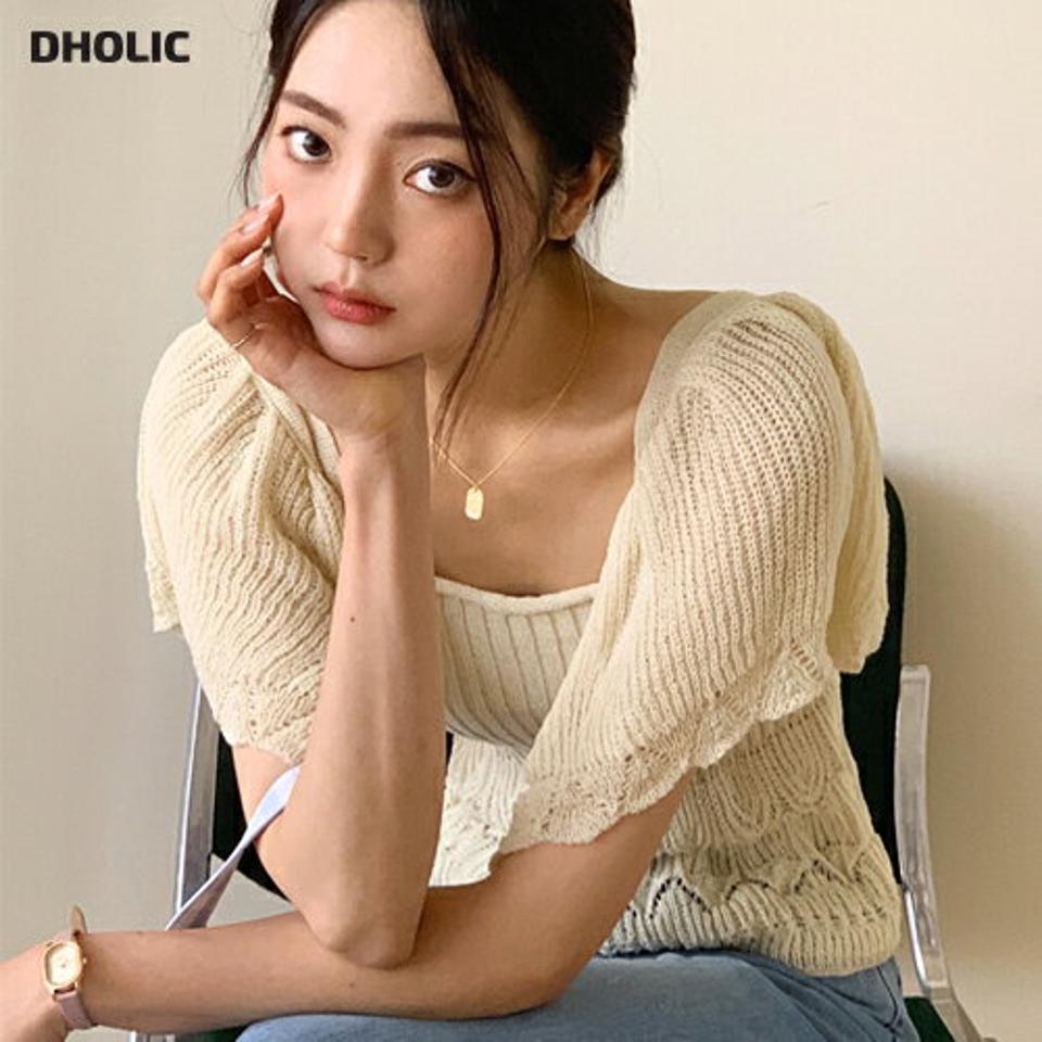 【新作10%OFF】ラッフルスリーブニット・全4色・b62413 レディース 【tops】【トップス ニット 半袖 ハーフスリーブ ラッフル ガーリー デコルテ 鎖骨 可愛い かわいい 春 夏 韓国 ファッション】