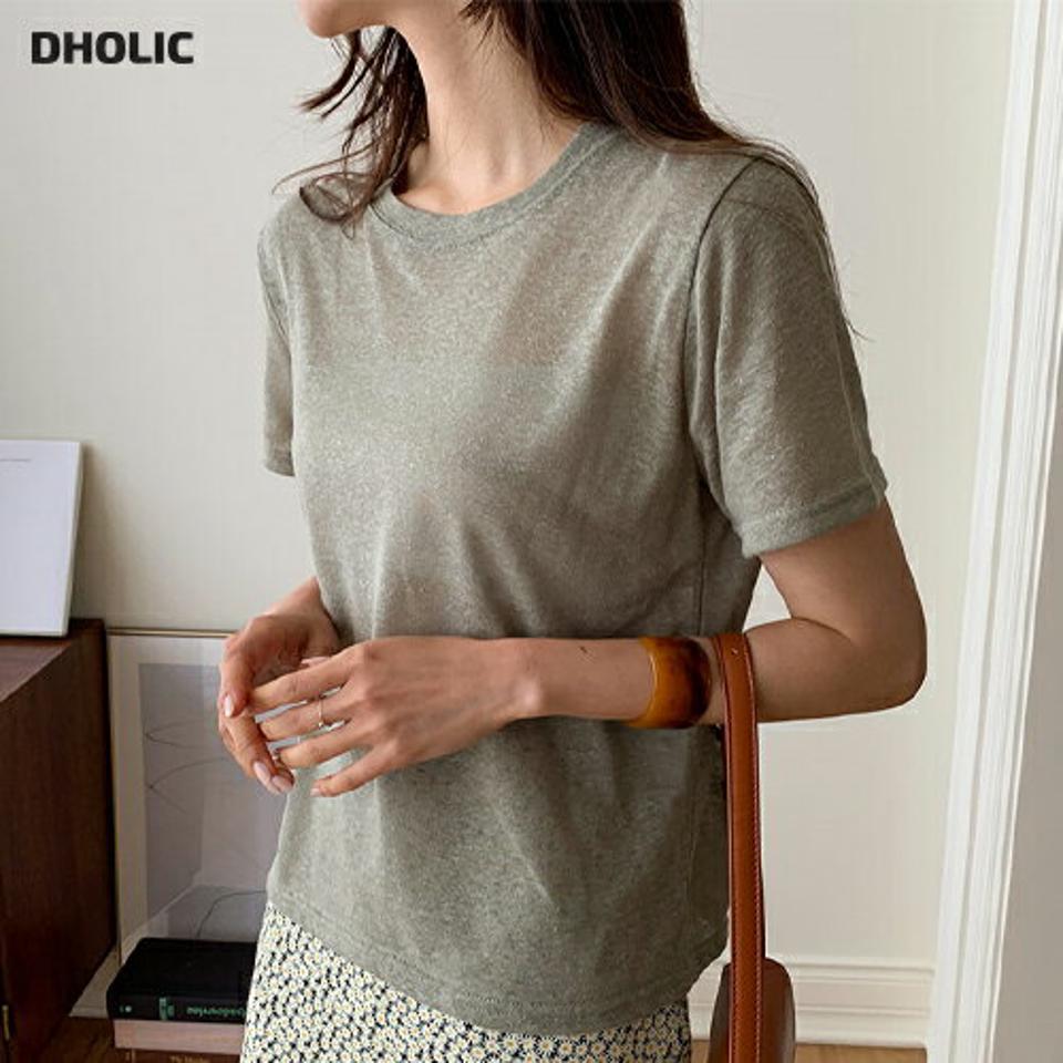リネン混ラウンドTシャツ・全4色・t62437 レディース 【tops】 トップス Tシャツ 半袖 リネン ラウンドネック 単色 無地 シンプル ベーシック 大人 カジュアル 春 夏 韓国 ファッション
