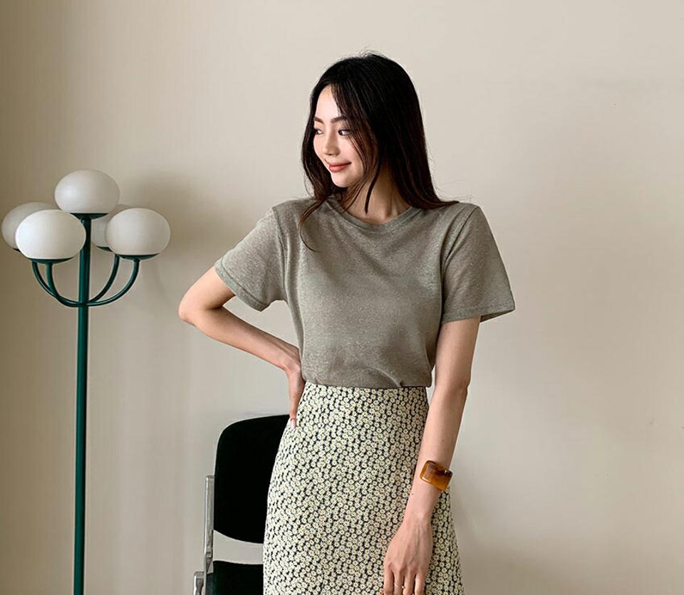 リネン混ラウンドTシャツ・全4色・t62437 レディース 【tops】 トップス Tシャツ 半袖 リネン ラウンドネック 単色 無地 シンプル ベーシック 大人 カジュアル 春 夏 韓国 ファッション