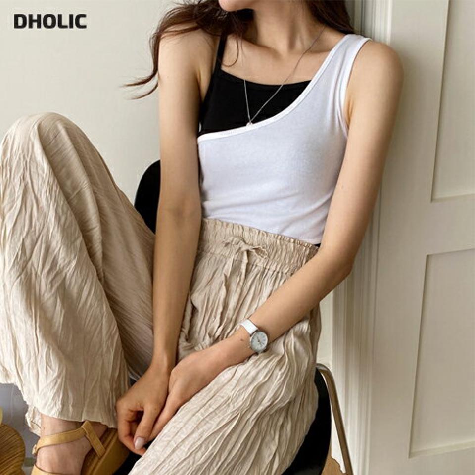 アシメスリーブレスSET・全2色・t62407 レディース 【tops】 トップス スリーブレス ノースリーブ アシメ アンバランス ユニーク カジュアル ラフ ワンショルダー かっこいい リブ 春 夏 韓国 ファッション