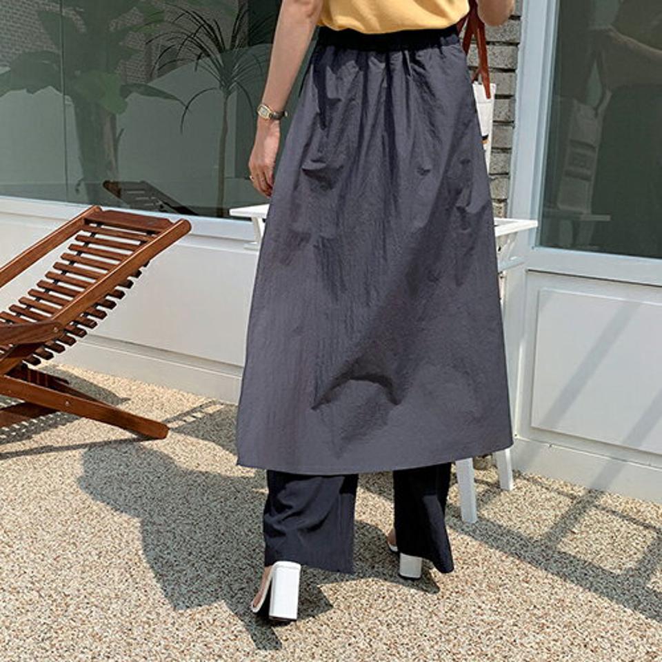 ボタンラップ風スカートパンツ・全2色・t69262 レディース 【pt】 スカートパンツ パンツ ズボン ロングパンツ ラップデザイン ラップパンツ 単色 ユニーク カジュアル 大人 春 夏 韓国 ファッション ハイホリHIHOLLI