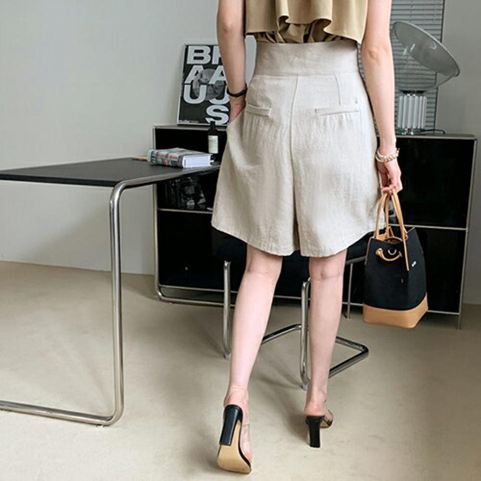 【新作10%OFF】ベルクロハーフパンツ・全3色・t69261 レディース 【pt】【パンツ ズボン ハーフパンツ 半ズボン ベルクロ 単色 無地 シンプル 大人 リネン カジュアル ラフ タック 春 夏 韓国 ファッション】【ハイホリHIHOLLI】