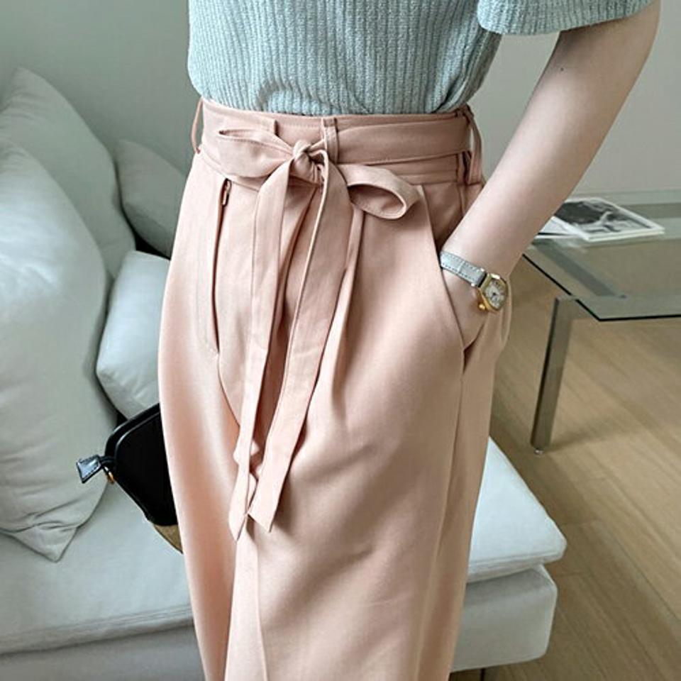 サイドリボンスラックス・全3色・t69258 レディース 【pt】 スラックス パンツ ズボン ロングパンツ りぼん 単色 無地 シンプル 大人 カジュアル 春 夏 秋 韓国 ファッション ハイホリHIHOLLI