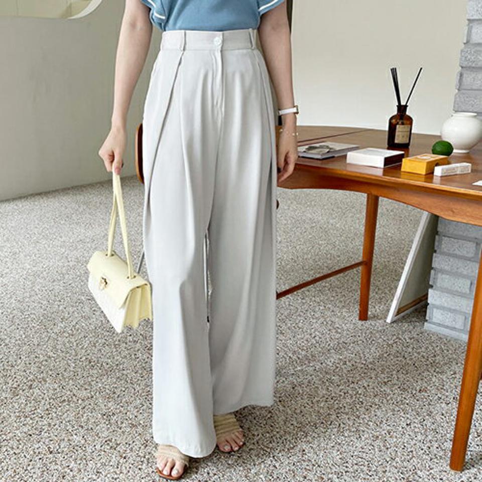 ディープタックスラックス・全3色・t69259 レディース 【pt】 スラックス パンツ ズボン ロングパンツ タック 単色 無地 シンプル 大人 きれいめ カジュアル ワイド 春 夏 韓国 ファッション ハイホリHIHOLLI