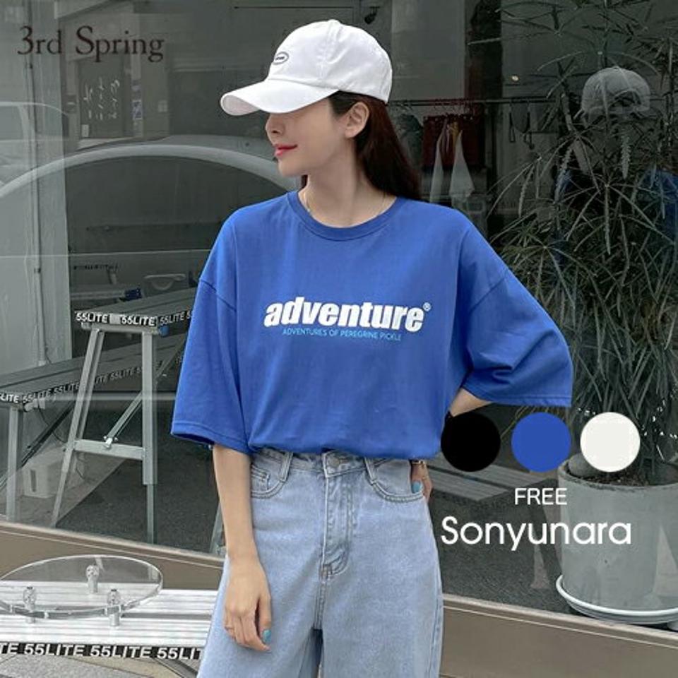 SONYUNARA(ソニョナラ)ADVENTUREプリント半袖Tシャツ【7/7up_ka】韓国 韓国ファッション 半袖 Tシャツ ロゴ オーバーサイズ 体型カバー 男女兼用 ユニセックス メンズ レディース ストリート カジュアル ファッション 【5】