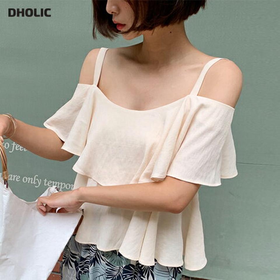 3WAYティアードスリーブレス・全4色・64242 レディース 【bl】 韓国 ファッション トップス ブラウス ラウンドネック オフショルダー デコルテ 肌見せ 肌出し 半袖 ハーフスリーブ フリルスリーブ フレアヘム Aライン 体型カバー 無地 着まわし カジュアル 夏