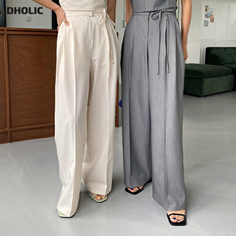 サイドリボンスラックス・全3色・t64252 レディース 【pt】 韓国 ファッション ボトムス パンツ スラックス ロング丈 10分丈 十分丈 ワイド ストレート ハイウエスト 体型カバー 美脚 脚長効果 着痩せ 無地 ツータック 大人 オフィス カジュアル 夏