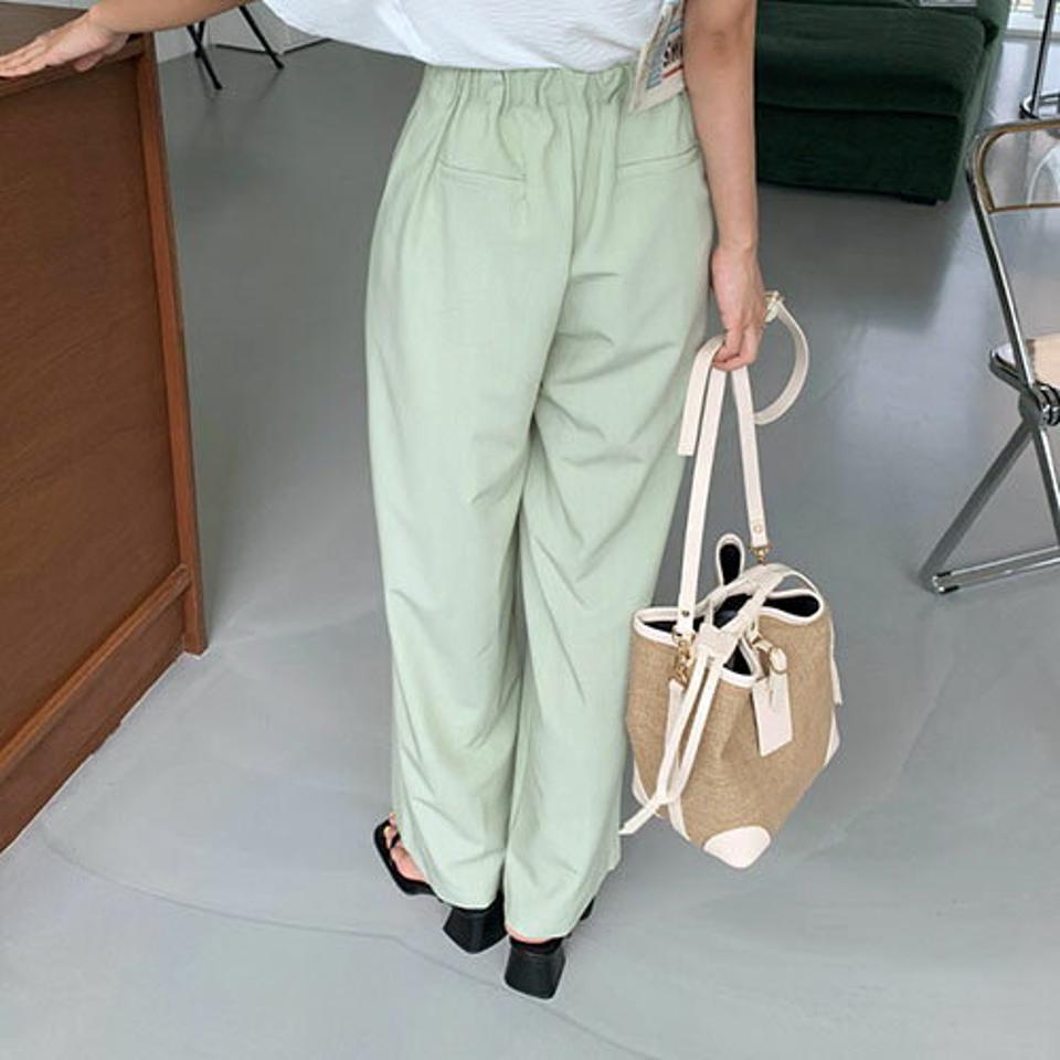 ボタンワイドスラックス・全3色・t64258 レディース 【pt】 韓国 ファッション ボトムス パンツ スラックス ロング丈 10分丈 十分丈 ワイド ストレート ハイウエスト 体型カバー 美脚 脚長効果 着痩せ 無地 ツータック 大人 オフィス カジュアル 夏