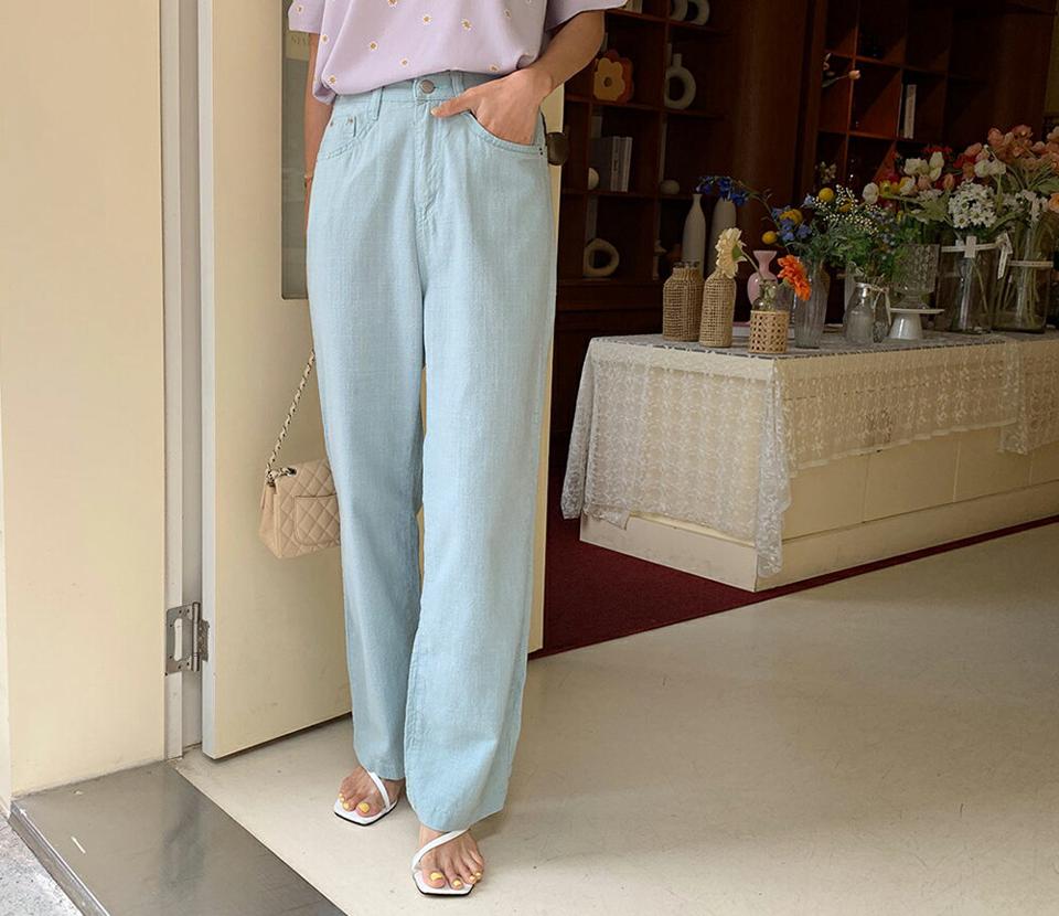 リネン混ストレートパンツ・全2色・t64259 レディース 【pt】 韓国 ファッション ボトムス パンツ ロング丈 10分丈 十分丈 ワイド ストレート ハイウエスト 体型カバー 美脚 脚長効果 着痩せ リネン 麻 カジュアル 夏