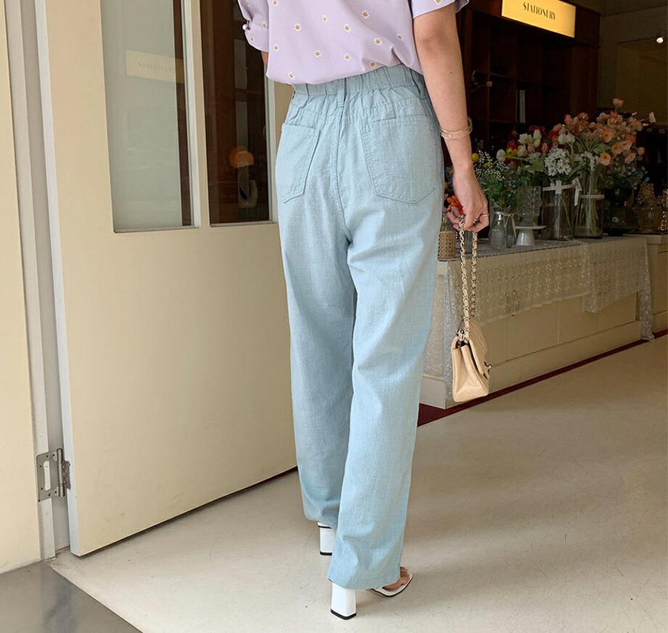 リネン混ストレートパンツ・全2色・t64259 レディース 【pt】 韓国 ファッション ボトムス パンツ ロング丈 10分丈 十分丈 ワイド ストレート ハイウエスト 体型カバー 美脚 脚長効果 着痩せ リネン 麻 カジュアル 夏