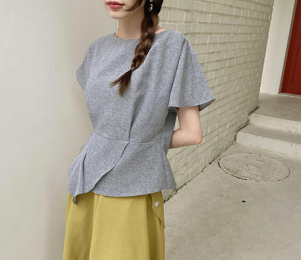タックショートスリーブブラウス・全2色・b69423 レディース 【bl】トップス ブラウス 半袖 タック ショートスリーブ ナチュラル シンプル 大人 上品 春 夏 韓国 ファッション ハイホリHIHOLLI