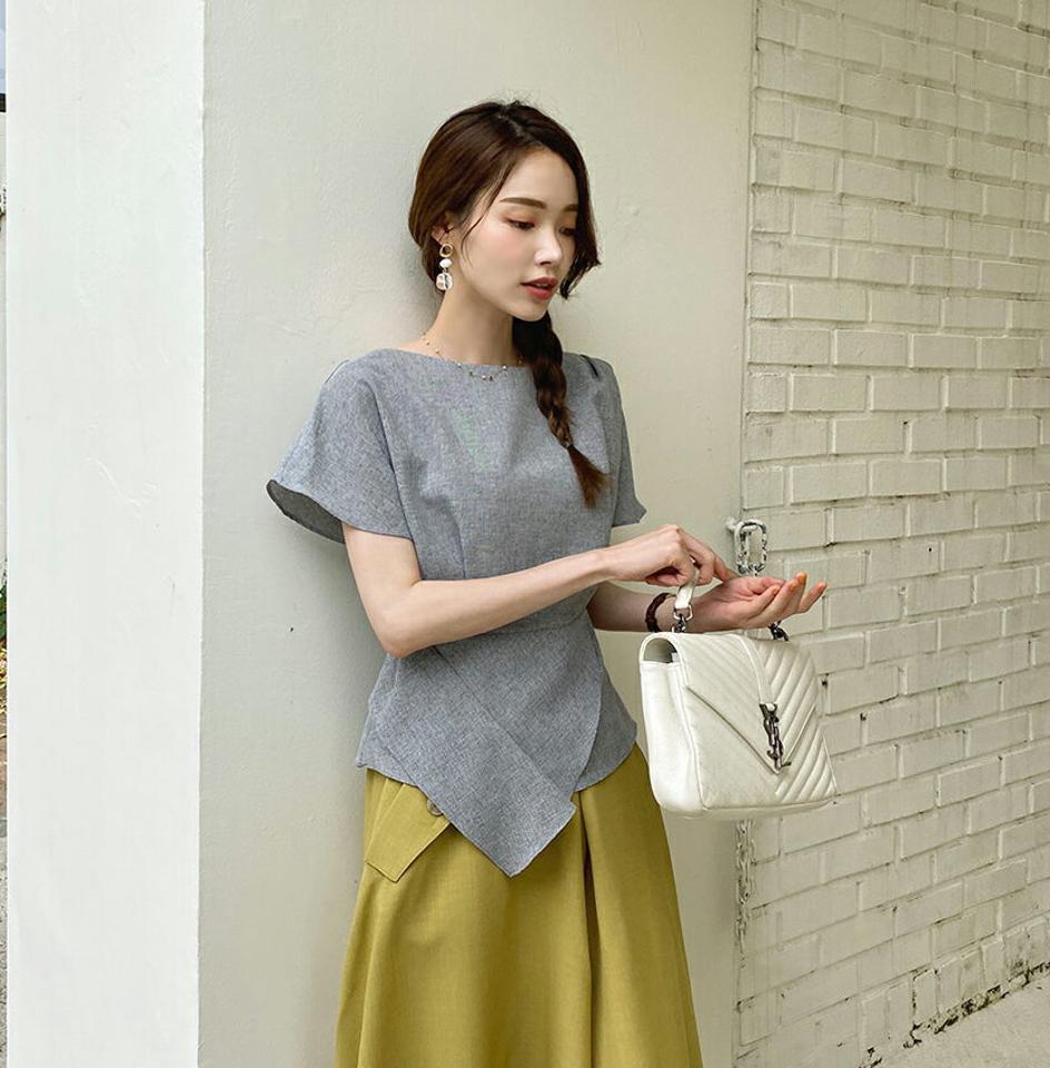 タックショートスリーブブラウス・全2色・b69423 レディース 【bl】トップス ブラウス 半袖 タック ショートスリーブ ナチュラル シンプル 大人 上品 春 夏 韓国 ファッション ハイホリHIHOLLI