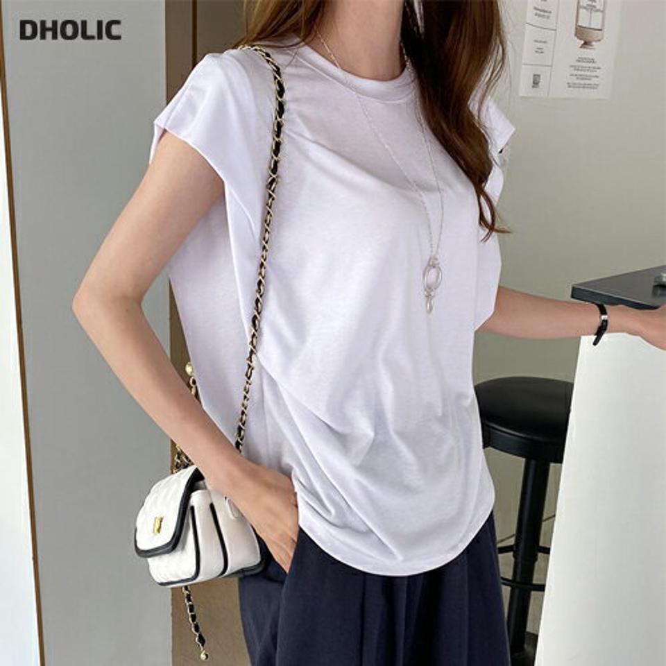 ラウンドギャザーTシャツ・全5色・t69287 レディース 【tops】トップス Tシャツ ギャザー フレンチスリーブ ショートスリーブ 単色 無地 シンプル ベーシック カジュアル ラフ 春 夏 韓国 ファッション ハイホリHIHOLLI