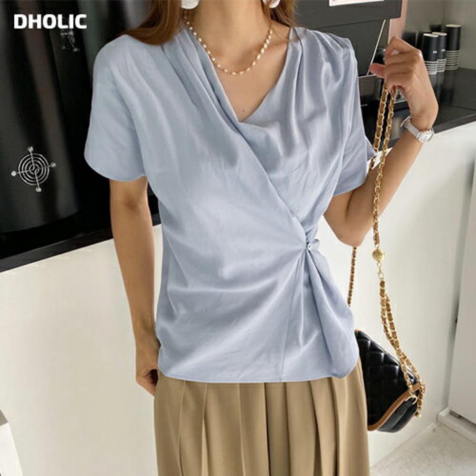 2WAYギャザーブラウス・全3色・t69321 レディース 【bl】トップス ブラウス ギャザー 半袖 ナチュラル リネン 単色 フェミニン 大人 可愛い かわいい ドレープ 春 夏 韓国 ファッション ハイホリHIHOLLI