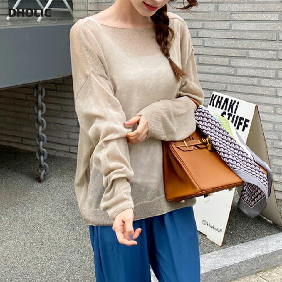 2WAYルーズVネックニット・全4色・t69325 レディース 【tops】トップス ニット ニットトップス 長袖 ルーズ ゆったり ラフ 単色 無地 シンプル ベーシック 透け感 シアー カジュアル 春 夏 秋 韓国 ファッション ハイホリHIHOLLI
