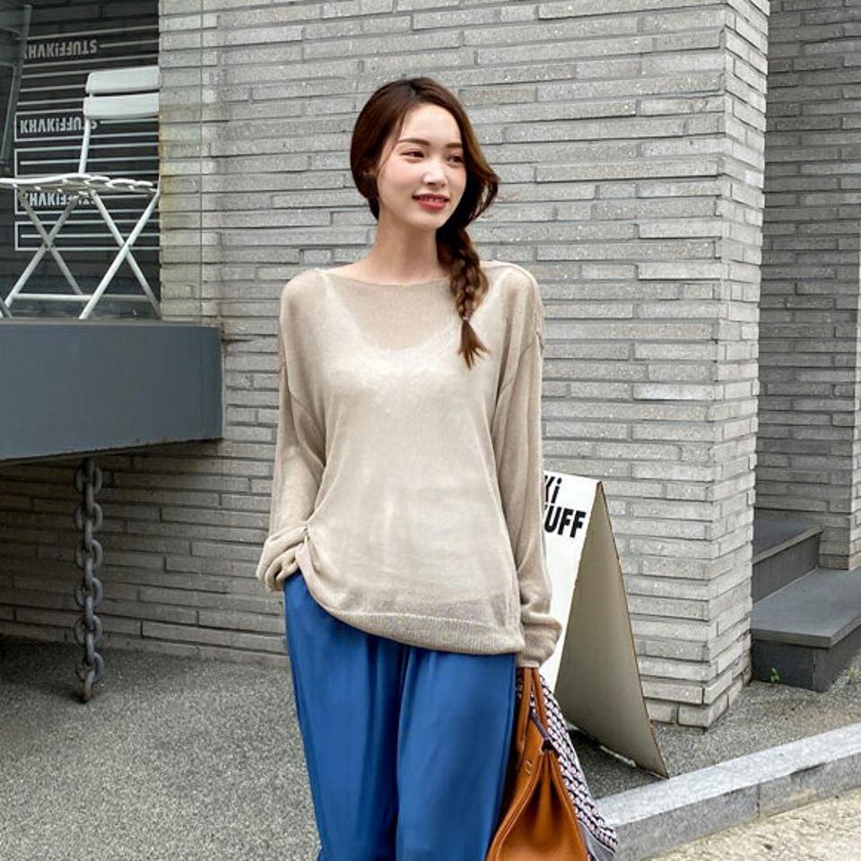 2WAYルーズVネックニット・全4色・t69325 レディース 【tops】トップス ニット ニットトップス 長袖 ルーズ ゆったり ラフ 単色 無地 シンプル ベーシック 透け感 シアー カジュアル 春 夏 秋 韓国 ファッション ハイホリHIHOLLI