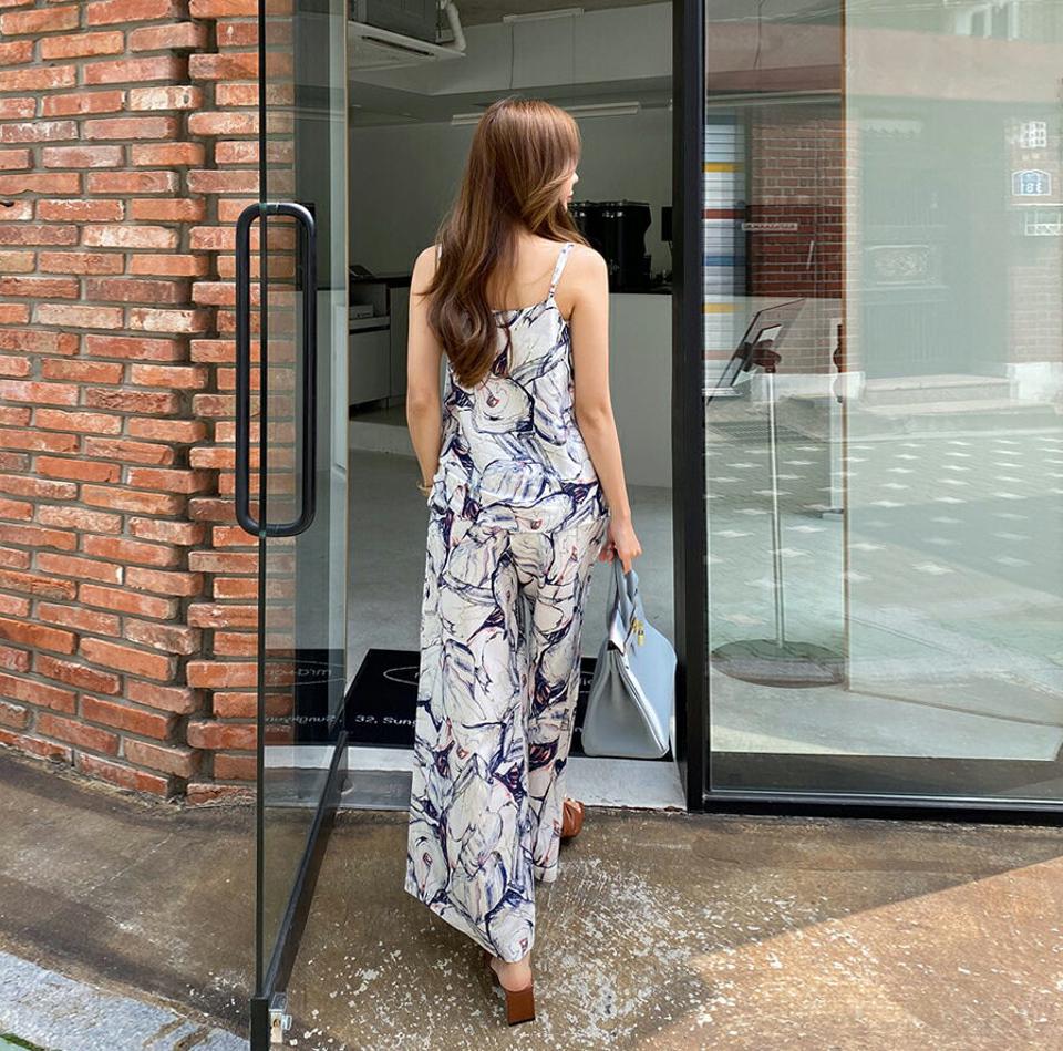 【送料無料】パターンスリーブレス&パンツSET・全2色・b69296 レディース 【pt】セットアップ setup トップス スリーブレス ノースリーブ キャミソール パンツ ズボン ロングパンツ 総柄 リゾート 春 夏 韓国 ファッション ハイホリHIHOLLI