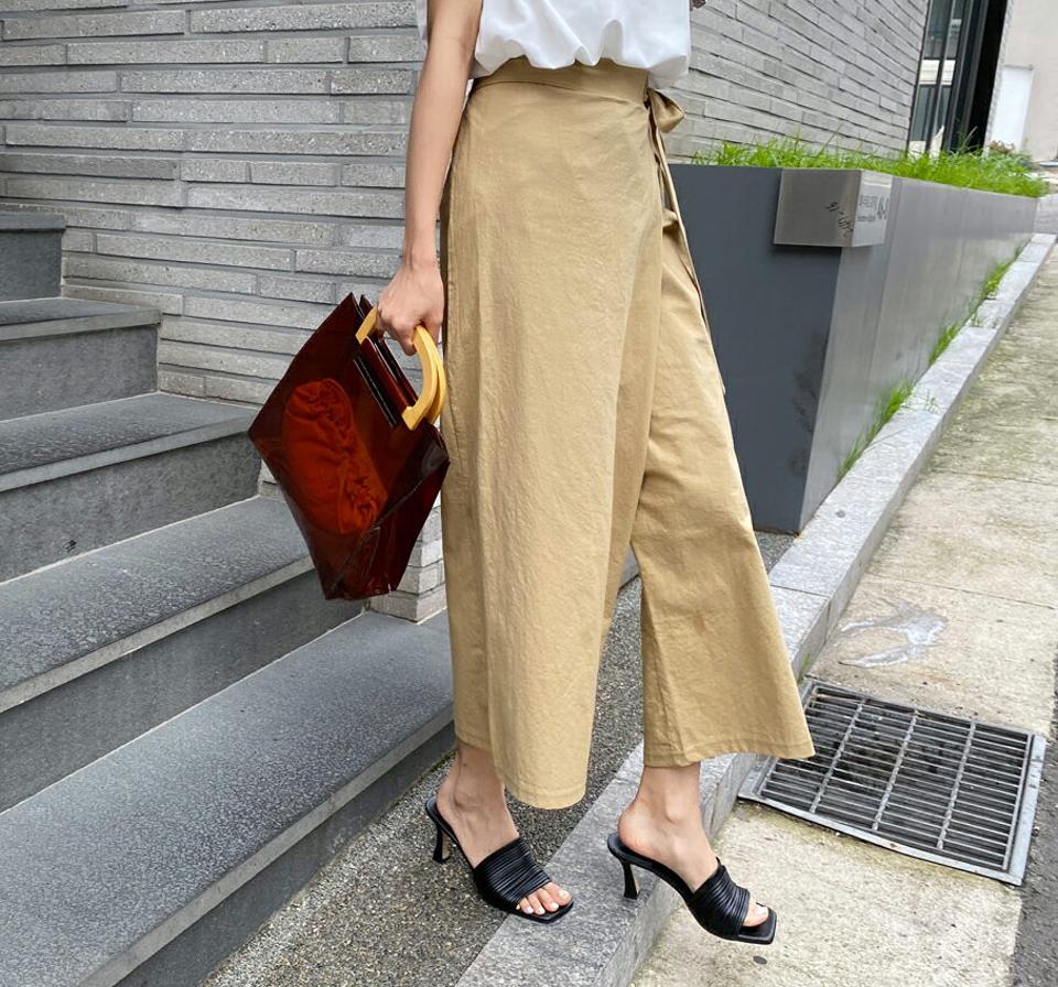 ワイドラップパンツ・全4色・t69311 レディース 【pt】パンツ ズボン ロングパンツ ワイド ラップデザイン ラップパンツ 単色 無地 シンプル カジュアル 春 夏 韓国 ファッション ハイホリHIHOLLI