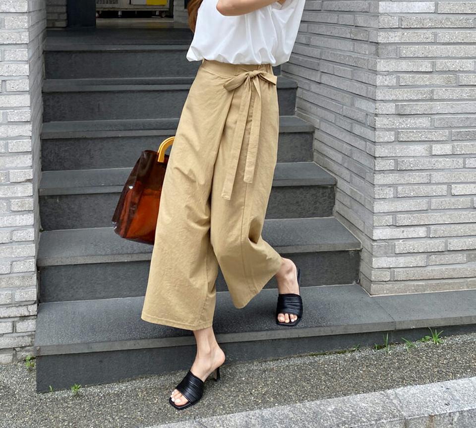 ワイドラップパンツ・全4色・t69311 レディース 【pt】パンツ ズボン ロングパンツ ワイド ラップデザイン ラップパンツ 単色 無地 シンプル カジュアル 春 夏 韓国 ファッション ハイホリHIHOLLI
