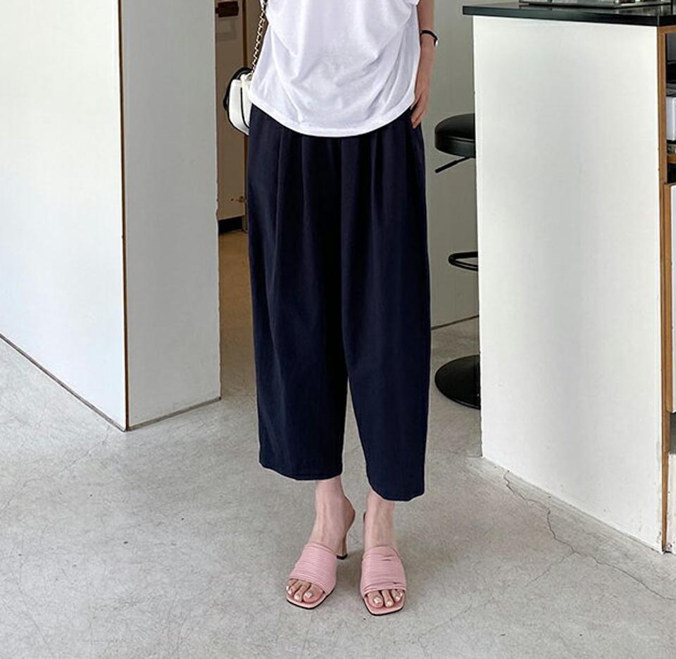 リネン混クロップドパンツ・全3色・b69329 レディース 【pt】パンツ ズボン ロングパンツ クロップド丈 リネン 単色 無地 シンプル ベーシック 大人 カジュアル ウエストゴム 春 夏 韓国 ファッション ハイホリHIHOLLI