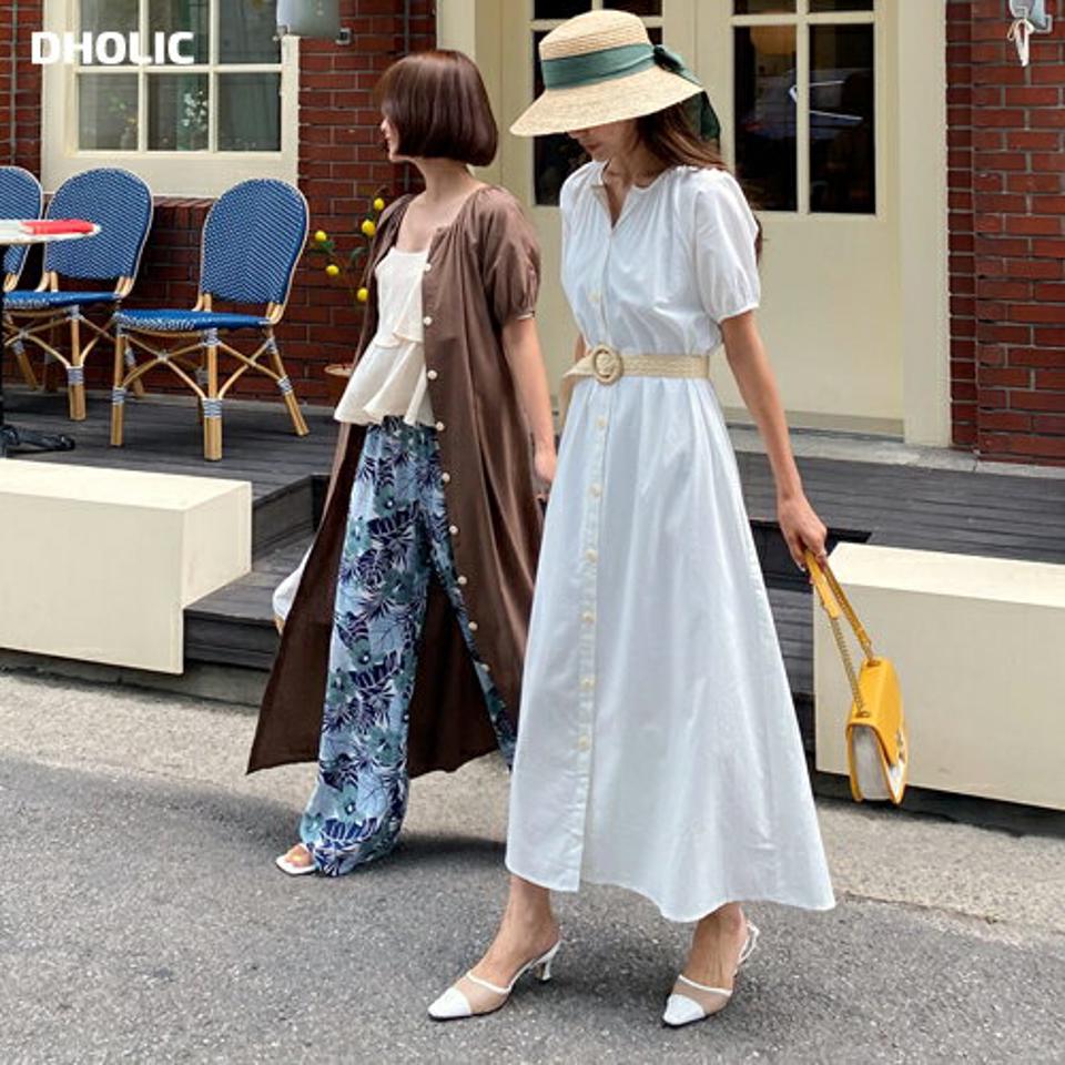 ストラップ付リネン混ワンピース・全3色・t64210 レディース 【ops】 韓国ファッション ワンピース ロングワンピース マキシワンピース フレア Aライン シャツワンピース ノーカラー スキッパー ボタン 前開 半袖 ハーフスリーブ 無地 麻 カジュアル 夏
