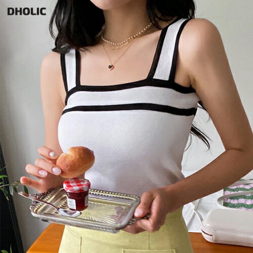 配色スクエアスリーブレス・全2色・b00239 レディース 【tops】韓国 ファッション トップス スリーブレス ノースリーブ スリム ベーシック 配色 スクエアネック シンプル 体型カーバー 細身 ガーリー かわいい 春 夏 NIJU