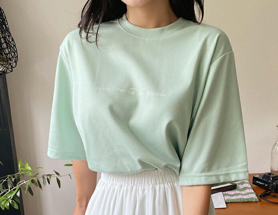 レタリング半袖Tシャツ・全6色・n00243 レディース 【tops】韓国 ファッション トップス Tシャツ 半袖 ラウンドネック ハーフスリーブ 細身 カジュアル 体型カーバー ガーリー かわいい シンプル 春 夏 NIJU