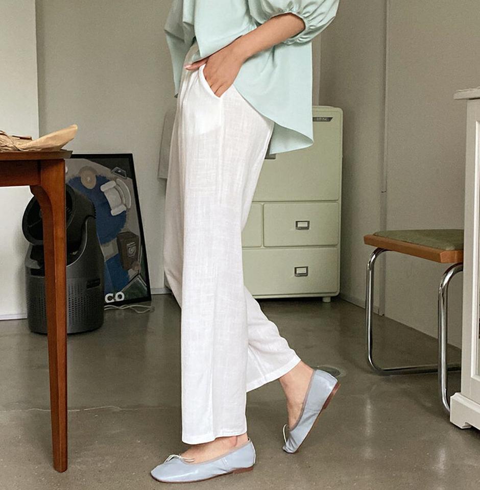 リネン混パンツ・全5色・t00254 レディース 【pt】韓国 ファッション ボトムス パンツ ロング ロングパンツ リネン カジュアル ストレート スリム 細身 体型カーバー 10分丈 十分丈 ハイウエスト 足長 春 夏 NIJU