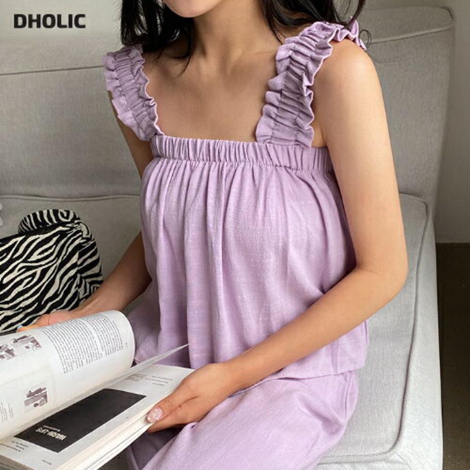 リネン混フリルスリーブレス・全5色・t00253 レディース 【tops】韓国 ファッション トップス スリーブレス ノースリーブ スリム ベーシック リネン ゴム フリル 体型カーバー 細身 ガーリー かわいい 春 夏 NIJU