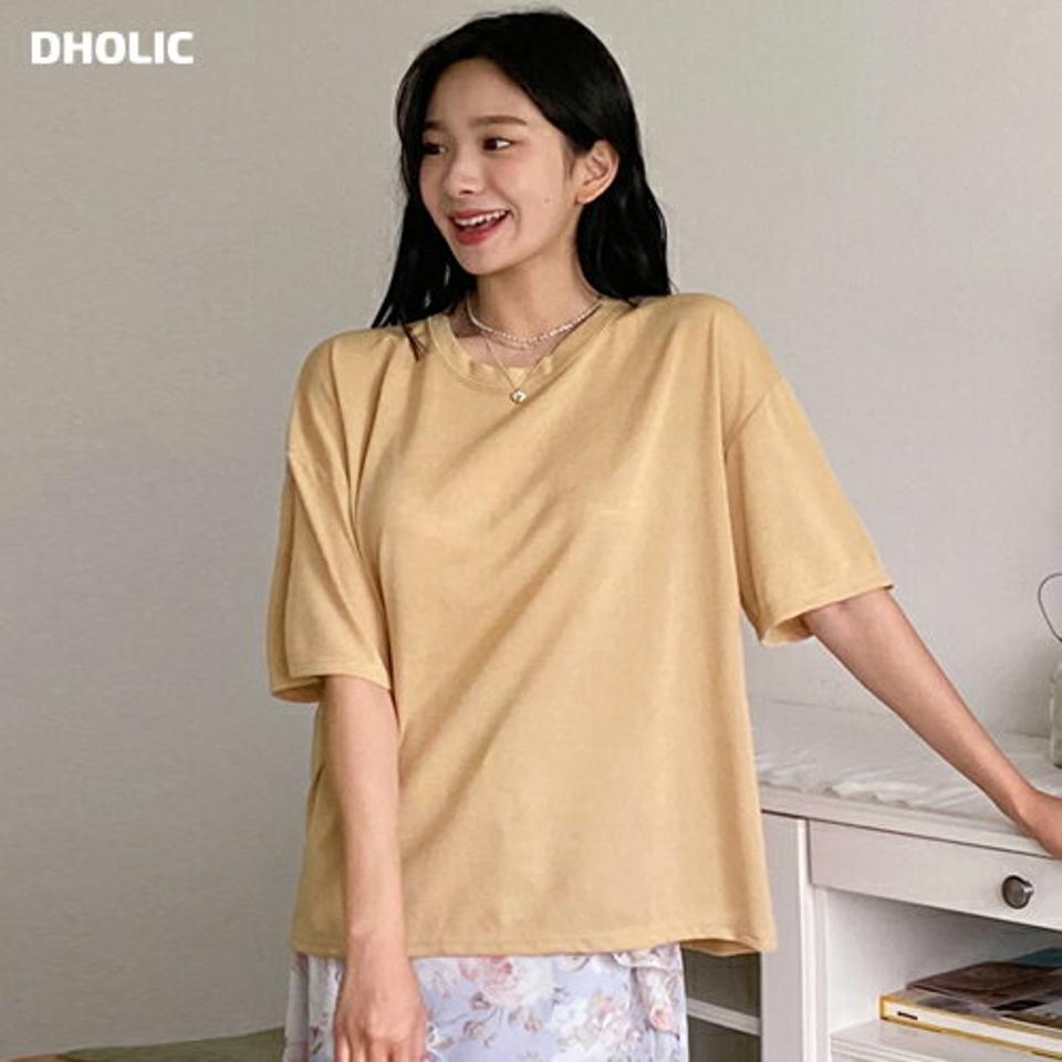 ハーフスリーブTシャツ・全4色・b00242 レディース 【tops】韓国 ファッション トップス Tシャツ 半袖 ラウンドネック ハーフスリーブ 細身 カジュアル 体型カーバー ベーシック かわいい シンプル ゆったり ルーズ 春 夏 NIJU