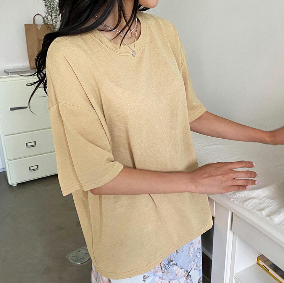 ハーフスリーブTシャツ・全4色・b00242 レディース 【tops】韓国 ファッション トップス Tシャツ 半袖 ラウンドネック ハーフスリーブ 細身 カジュアル 体型カーバー ベーシック かわいい シンプル ゆったり ルーズ 春 夏 NIJU