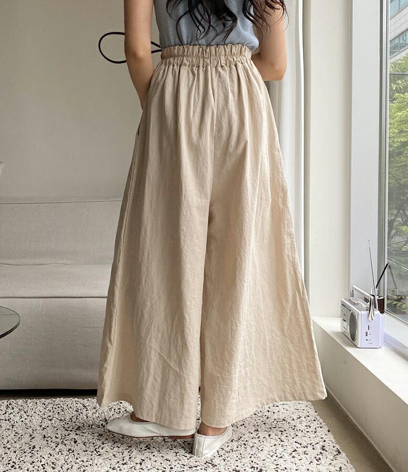 リネン混ウエストゴムパンツ・全3色・b00260 レディース 【pt】韓国 ファッション ボトムス パンツ ロング ロングパンツ リネン カジュアル ストレート スリム 細身 体型カーバー 10分丈 十分丈 ワイド ゴム 足長 春 夏 NIJU