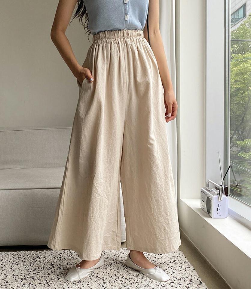 リネン混ウエストゴムパンツ・全3色・b00260 レディース 【pt】韓国 ファッション ボトムス パンツ ロング ロングパンツ リネン カジュアル ストレート スリム 細身 体型カーバー 10分丈 十分丈 ワイド ゴム 足長 春 夏 NIJU