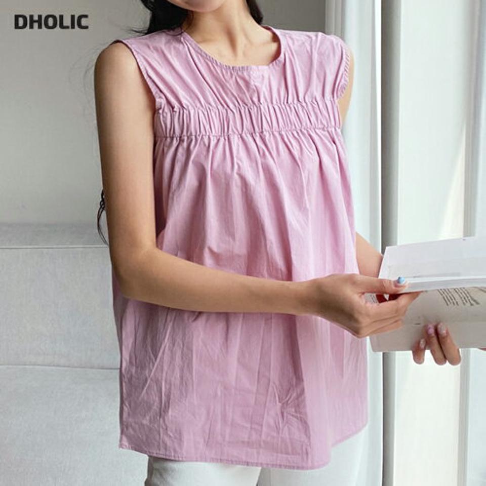 ギャザーゴムスリーブレス・全5色・t00240 レディース 【tops】韓国 ファッション トップス スリーブレス ノースリーブ スリム ベーシック ゴム ラウンドネック スリット 体型カーバー 細身 春 夏 NIJU