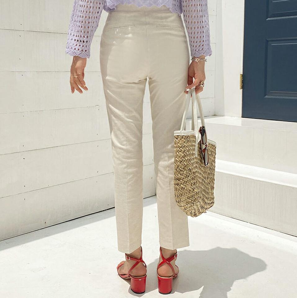リネン混スラックスパンツ・全3色・t00106 レディース 【pt】パンツ ズボン ロングパンツ スラックス 単色 無地 シンプル ベーシック リネン 大人 きれいめ 春 夏 韓国 ファッション ハイホリHIHOLLI