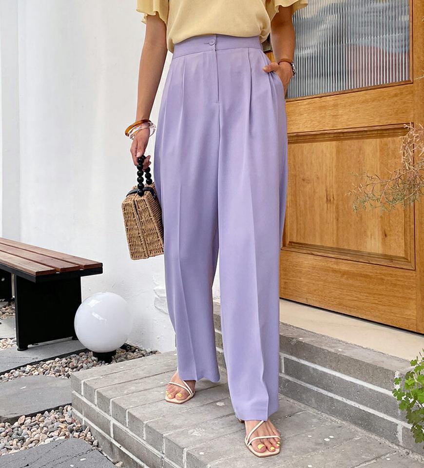 ワイドタックスラックス・全7色・t57739 レディース 【pt】スラックス パンツ ズボン ロングパンツ タック 単色 無地 シンプル ベーシック 大人 きれいめ オフィスカジュアル 春 夏 韓国ファッション