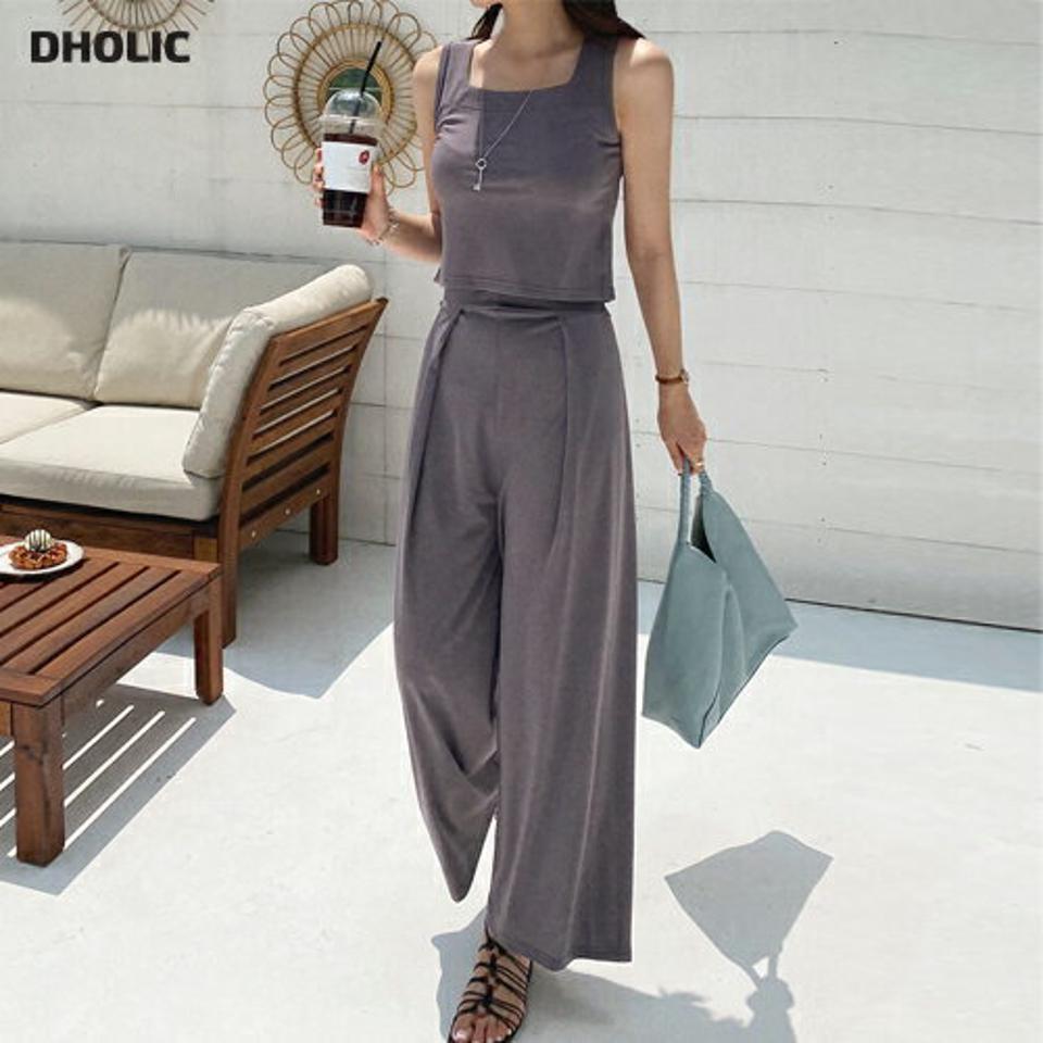 スクエアスリーブレス&タックパンツSET・全2色・t00097 レディース 【pt】セットアップ setup トップス スリーブレス ノースリーブ パンツ ズボン ロングパンツ タック 単色 無地 シンプル 大人 春 夏 韓国 ファッション ハイホリHIHOLLI