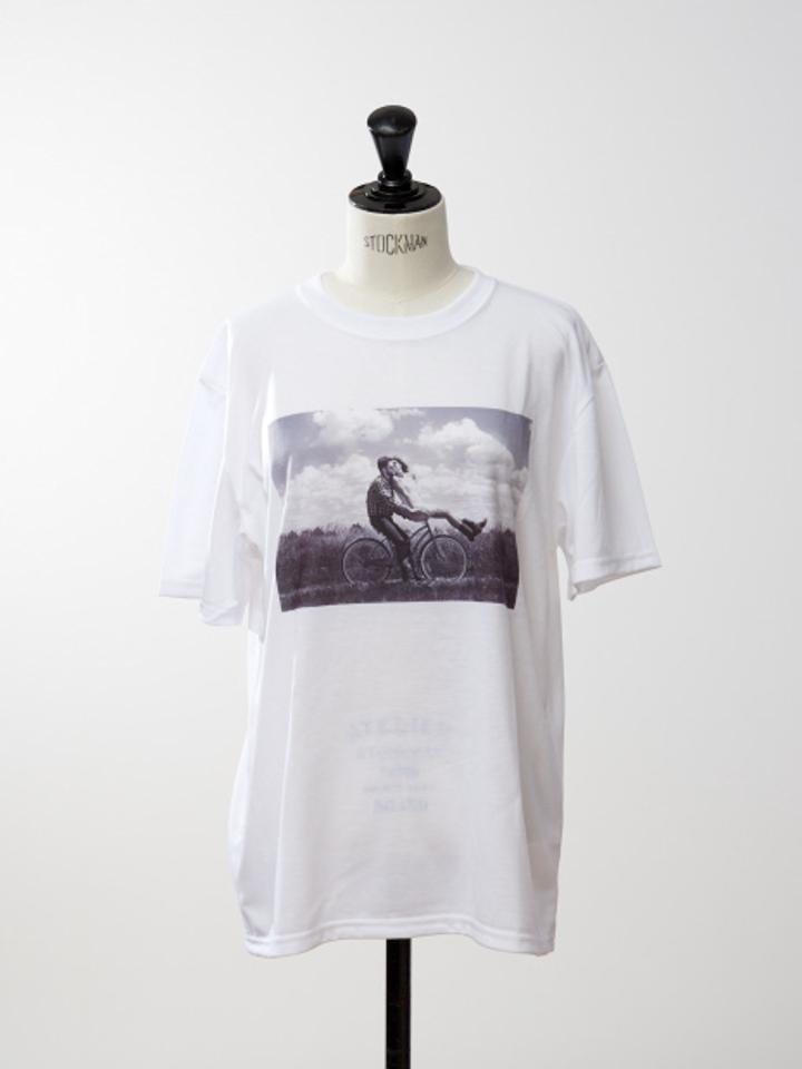 【9-22】フォトプリントTシャツ ネコ 自転車 一輪挿し【予約】