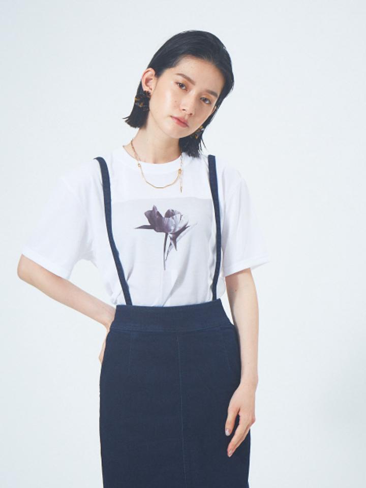 【9-22】フォトプリントTシャツ ネコ 自転車 一輪挿し【予約】
