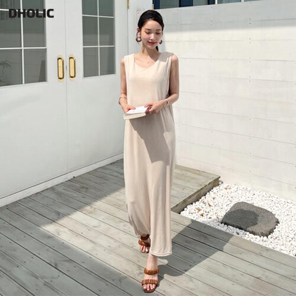 即日配送【只今30%OFF】スリムノースリワンピース・全2色・t69338 レディース 【ops】ワンピース ロング スリーブレス ノースリーブ スリム 単色 無地 シンプル ベーシック ラフ カジュアル 春 夏 韓国ファッション ハイホリHIHOLLI