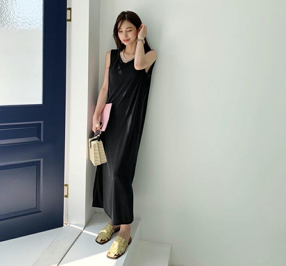 即日配送【只今30%OFF】スリムノースリワンピース・全2色・t69338 レディース 【ops】ワンピース ロング スリーブレス ノースリーブ スリム 単色 無地 シンプル ベーシック ラフ カジュアル 春 夏 韓国ファッション ハイホリHIHOLLI