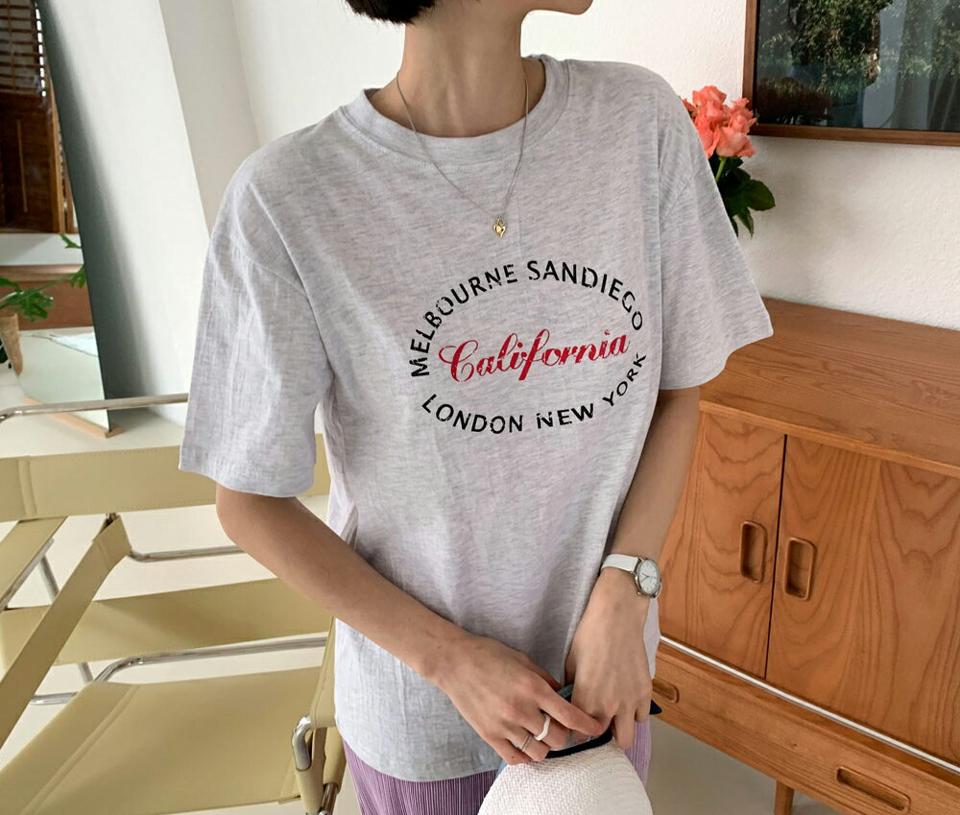 レタリングラウンドTシャツ・全3色・t62453 レディース 【tops】韓国 ファッション トップス Tシャツ 半袖 サークル レタリング カジュアル ラウンドネック ルーズ ゆったり 体型カーバー 細身 夏 春