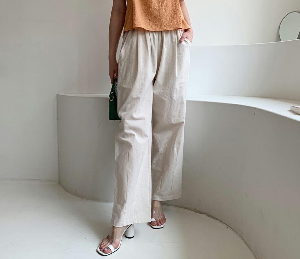 タックワイドパンツ・全3色・t62470 レディース 【pt】韓国ファッション ボトムス ロング ロングパンツ デイリー ワイド 足長 ゴム 大人 10分丈 細身 カジュアル 夏 春