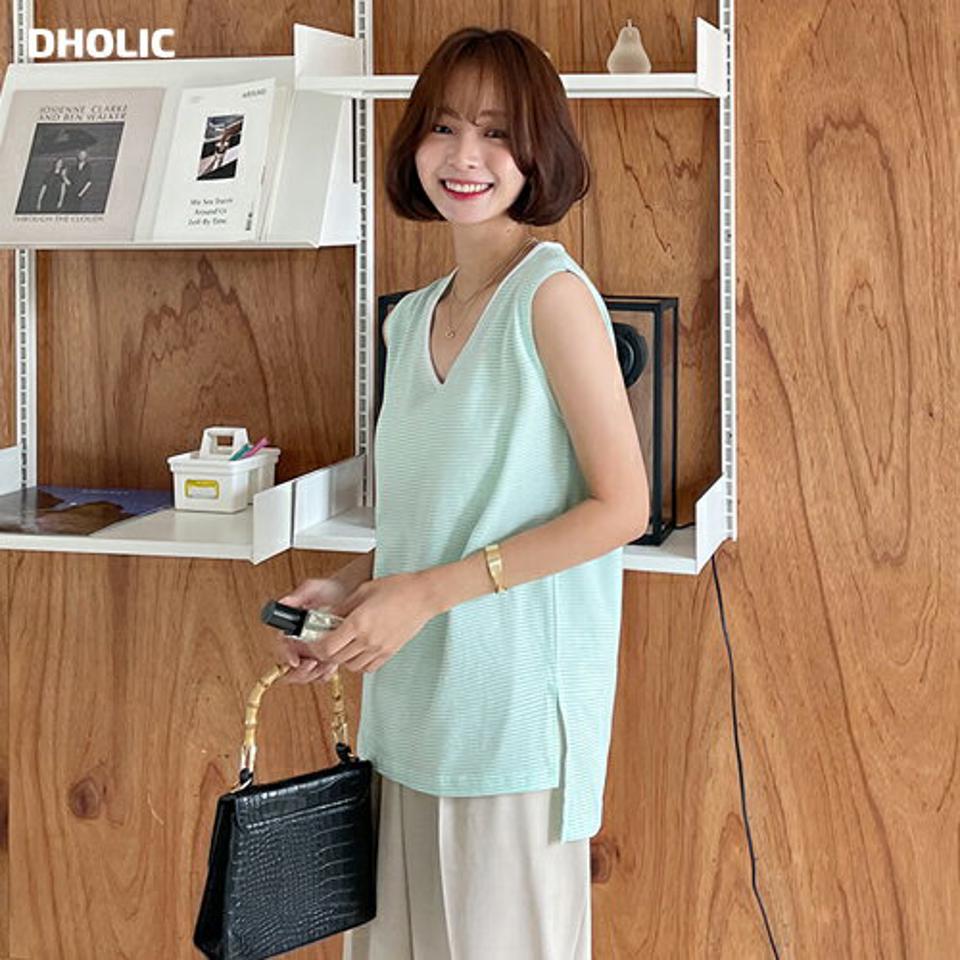 ボーダーフレンチスリーブTシャツ・全4色・t62482 レディース 【tops】韓国 ファッション トップス Tシャツ スリーブレス 上品 やわらかい スリム ボーダー パターン デコルテ 細身 Vネック 大人 体型カーバー アンバランス 夏 春