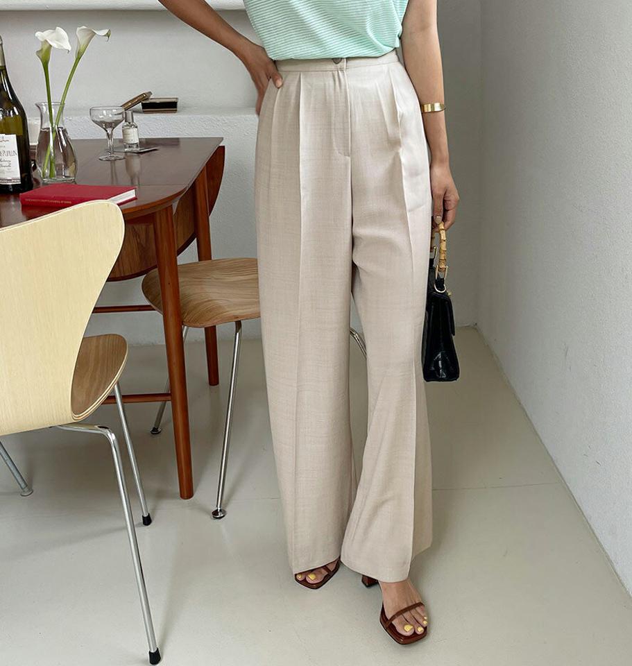 タックワイドスラックス・全3色・t62471 レディース 【pt】韓国 ファッション ボトムス ロング ロングパンツ ツータック スラックス デイリー ワイド 足長 大人 10分丈 体型カーバー 細身 カジュアル オフィスカジュアル 夏 春