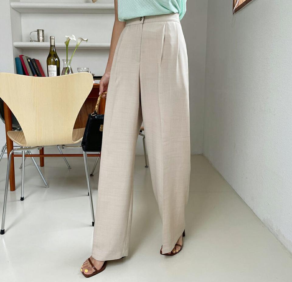 タックワイドスラックス・全3色・t62471 レディース 【pt】韓国 ファッション ボトムス ロング ロングパンツ ツータック スラックス デイリー ワイド 足長 大人 10分丈 体型カーバー 細身 カジュアル オフィスカジュアル 夏 春