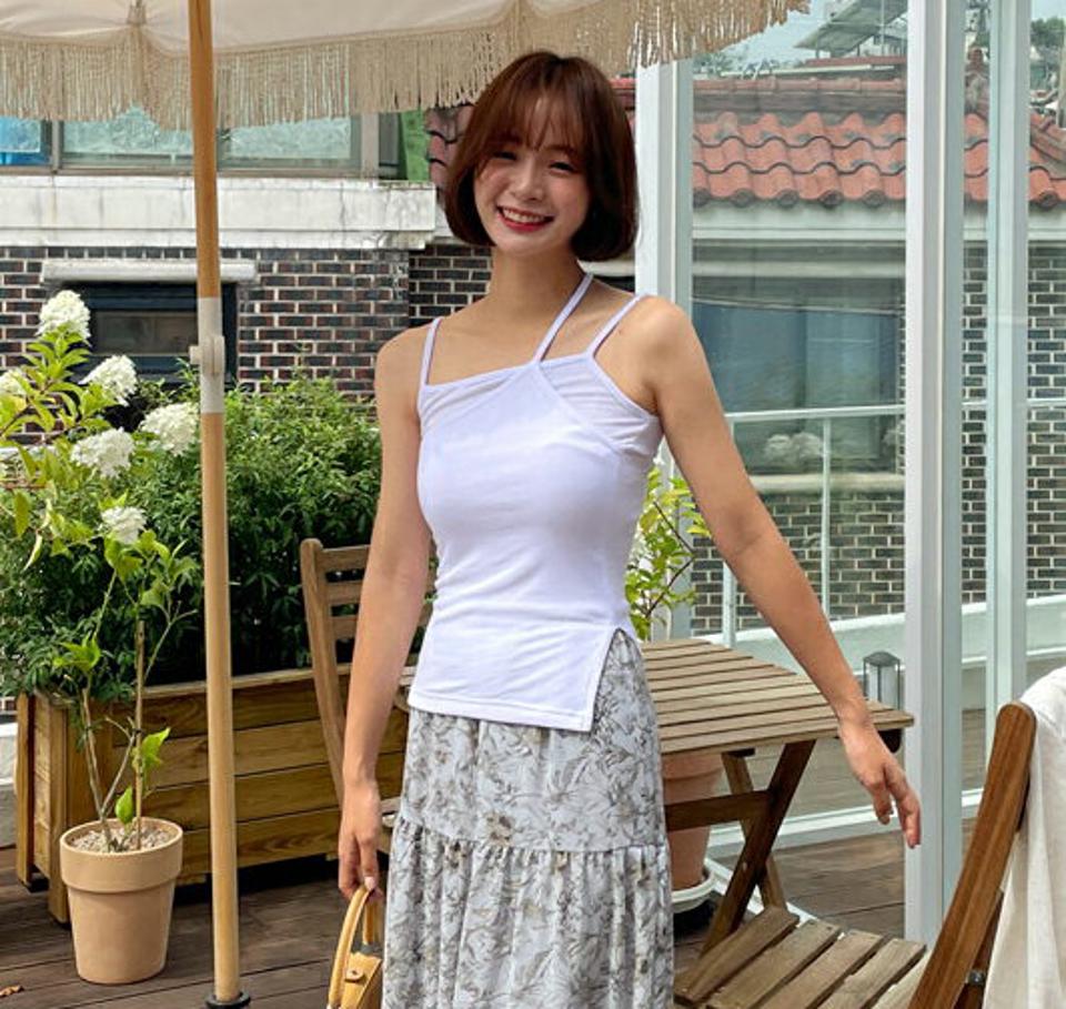 クロスレイヤードスリーブレス・全3色・t62444 レディース 【tops】韓国 ファッション トップス スリーブレス 上品 やわらかい スリム レイヤード風 リブ 首元 デコルテ 細身 コンパクト 大人 体型カーバー タイト 夏 春