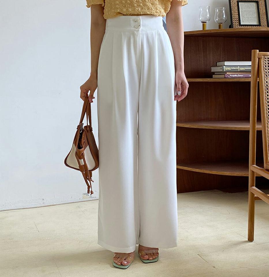 ツーボタンスラックス・全3色・t65438 レディース 【pt】韓国 ファッション ボトムス ロング ロングパンツ スラックス ゴム ルーズ ゆったり ワイド 大人 10分丈 体型カーバー 細身 カジュアル 足長 オフィスカジュアル 夏 春